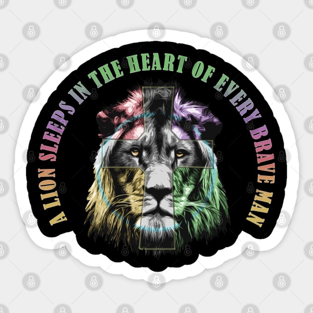 Colorful Lion Cross - high-quality vector graphic lion Sticker by RamoryPrintArt